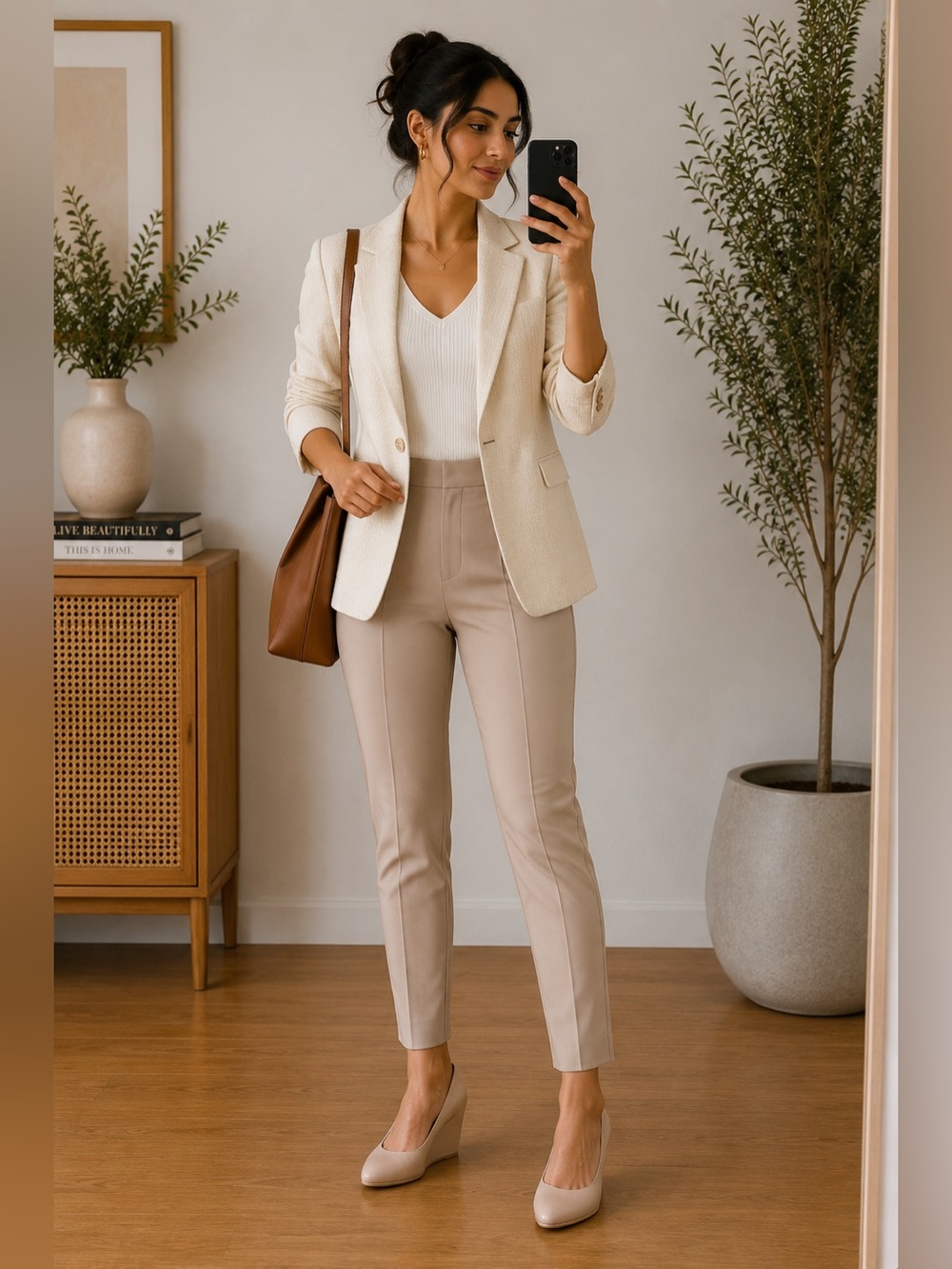 Naturalizer Blush Beige Leather Wedge Pumps